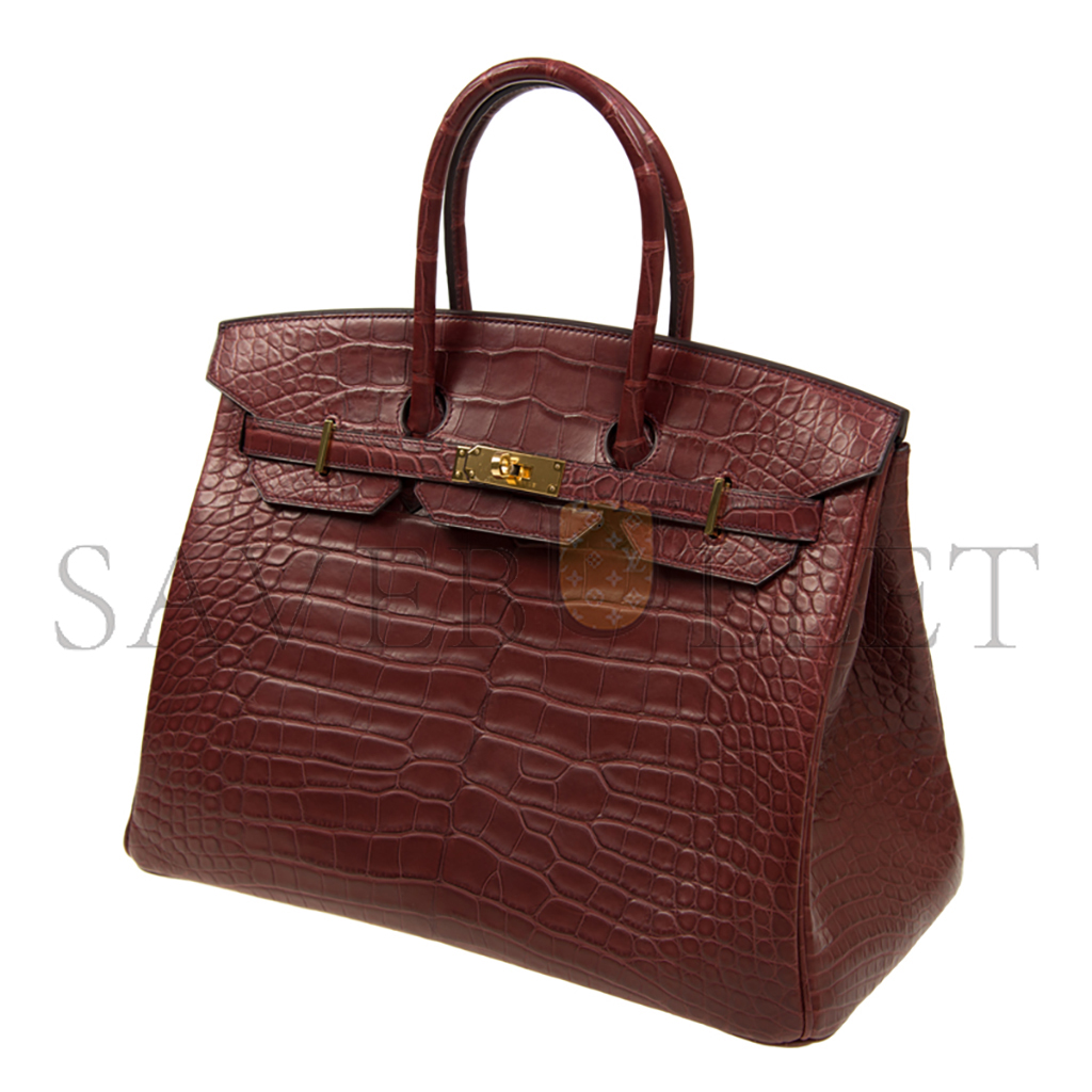 H**mes master birkin 35 matt crocodile leather bordeaux red gold buckle h041367ck3j (35*28*18cm)